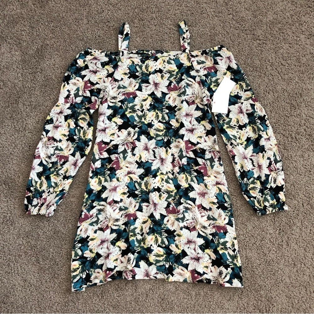 O’Neill Vision Cold Shoulder Floral Shift Mini Dress Girls M